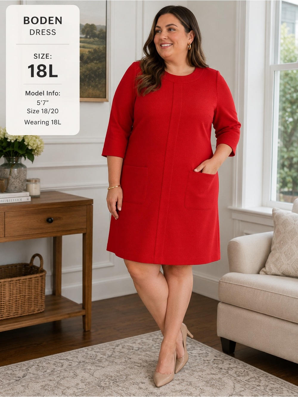Boden Red Textured‎ Pocket Dress 18L